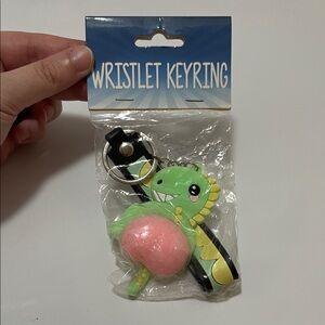 NWT Green and Yellow Funny Dinosaur Wristlet Keyring